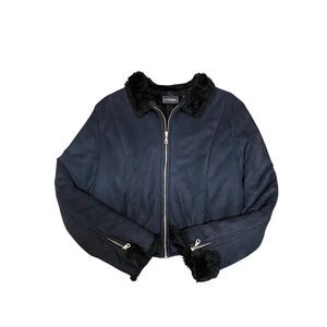 Penny Lane Coat Jacket Faux Suede Fur Trim Y2K Phoebe Women's M